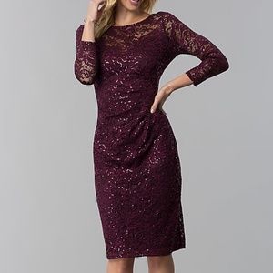 NWT Marina Sequin/Lace Sheath Dress Wine, Size 14